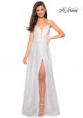 Picture of: Floor Length Sequin Prom Dress With Slit and V Back in White, Style: 27798, Main Picture