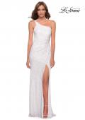 Picture of: Sequin Gown with One Shoulder Top and Open Back in White, Style 29962, Main Picture