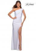 Picture of: One Shoulder Shiny Ruched Jersey Gown with Slit in White, Style: 30645, Main Picture