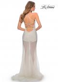 Picture of: Sheer Tulle Rhinestone Dress with Attached Shorts in White, Style: 28806, Detail Picture 8
