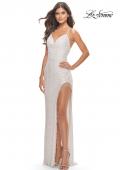 Picture of: Sequin Dress with Stunning Fringe Beaded Slit in White, Style: 31389, Detail Picture 8