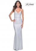 Picture of: Rhinestone Embellished Ruched Prom Dress with Draped Neckline in White, Style: 32327, Detail Picture 8