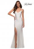 Picture of: Form Fitting Jersey Prom Dress with Draped Neckline in White, Style: 28518, Detail Picture 9
