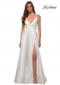 Picture of: Long Satin Dress with Side Slit and V Shaped Back in White, Style: 28607, Detail Picture 9