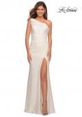 Picture of: One Shoulder Gown in Elegant Soft Sequin Fabric in White, Detail Picture 9