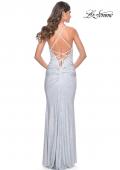Picture of: Rhinestone Embellished Ruched Prom Dress with Draped Neckline in White, Style: 32327, Detail Picture 9