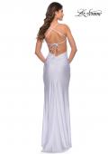 Picture of: Long Tie Up Back Jersey Prom Dress with Slit in White, Style: 28296, Detail Picture 10
