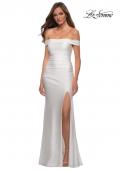 Picture of: Off the Shoulder Prom Dress with Tie Back and Slit in White, Style: 28506, Detail Picture 10