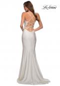 Picture of: Form Fitting Jersey Prom Dress with Draped Neckline in White, Style: 28518, Detail Picture 10