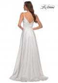 Picture of: Long Satin Dress with Side Slit and V Shaped Back in White, Style: 28607, Detail Picture 10