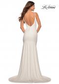 Picture of: Chic Luxe Jersey Gown with Train and V Back in White, Detail Picture 10