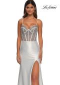 Picture of: Rhinestone Corset Prom Dress with Stretch Satin Skirt in White, Style: 32691, Detail Picture 10