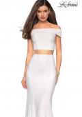 Picture of: Lace Two Piece Off the Shoulder Dress with Rhinestones in White, Style: 27443