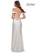 Picture of: Off the Shoulder Prom Dress with Tie Back and Slit in White, Style: 28506, Detail Picture 11