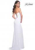 Picture of: Fitted Strapless Prom Dress with Rhinestone Embellished Neckline and Slit in White, Style: 31977, Detail Picture 11