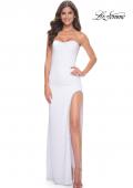 Picture of: Fitted Strapless Prom Dress with Rhinestone Embellished Neckline and Slit in White, Style: 31977, Detail Picture 12
