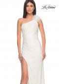 Picture of: One Shoulder Jersey Gown with Feather Detail in White, Style: 32076, Detail Picture 12