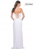 Picture of: Fitted Strapless Prom Dress with Rhinestone Embellished Neckline and Slit in White, Style: 31977, Detail Picture 13