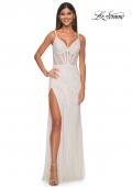 Picture of: Rhinestone Fishnet Dress with Bustier Top and Slit in White, Style: 32285, Detail Picture 13