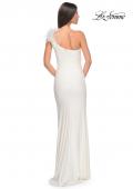Picture of: One Shoulder Jersey Gown with Feather Detail in White, Style: 32076, Detail Picture 14