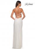 Picture of: Rhinestone Fishnet Dress with V Neck and Lace Up Back in White, Style: 32203, Detail Picture 14