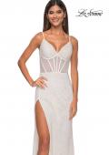 Picture of: Rhinestone Fishnet Dress with Bustier Top and Slit in White, Style: 32285, Detail Picture 15