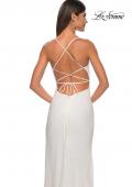 Picture of: Rhinestone Fishnet Dress with V Neck and Lace Up Back in White, Style: 32203, Detail Picture 16
