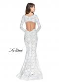 Picture of: Long Sleeve Lace Mermaid Prom Dress with Metallic Beads in White, Style: 25607, Back Picture