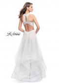 Picture of: Long Prom Ball Gown with Tulle Overlay and Beaded Top in White, Style: 25671, Back Picture