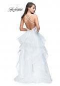 Picture of: Long Tulle Ball Gown with Ruffle Skirt and Lace Bodice in White, Style: 25928, Back Picture