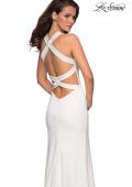 Picture of: Plunging Neckline Prom Dress with Criss Cross Back in White, Style: 27082, Back Picture
