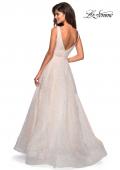 Picture of: Sequin Print Ball Gown with Deep V and Pockets in White, Style: 27323, Back Picture