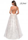 Picture of: Floor Length Lace Dress with Criss Cross Open Back in White, Style: 27448, Back Picture