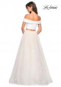 Picture of: Off the Shoulder Two Piece Dress with Textured Skirt in White, Style: 27478, Back Picture