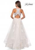 Picture of: Racer Back Lace Embellished Floor Length Ball Gown in White, Style: 27603, Back Picture