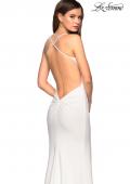 Picture of: Floor Length Jersey Dress with Soft V Neckline in White, Style: 27657, Back Picture