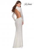 Picture of: Long Sleeve Sequin Prom Dress with Open Back in White, Style: 28771, Back Picture