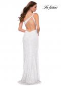 Picture of: Sequin Gown with One Shoulder Top and Open Back in White, Style 29962, Back Picture