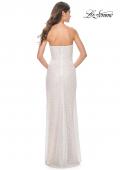 Picture of: Unique Sequin Fitted Gown with High Slit in White, Style: 32045, Back Picture