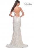 Picture of: Beaded Lace Mermaid Gown with Sheer Side Panels in White, Style: 32309, Back Picture