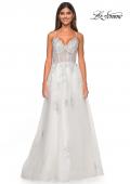 Picture of: A-Line Tulle Gown with Scallop Detail Bodice and Lace Applique in White, Style: 32028, Detail Picture 18