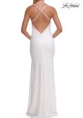 Picture of: Cowl Neck Jersey Gown with Open Back and High Slit in White, Style: 33299, Detail Picture 18