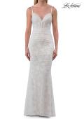 Picture of: Lace Fitted Gown with Ruched Bodice and Sheer Back in White, Style: 33443, Detail Picture 20