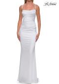 Picture of: Straight Neck Satin Gown with Lace-Up Back in White, Style: 33604, Detail Picture 21