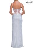 Picture of: Rhinestone Fitted Gown with Draped Bodice and Sheer Corset Back in White, Style: 33343, Detail Picture 22
