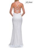 Picture of: Straight Neck Satin Gown with Lace-Up Back in White, Style: 33604, Detail Picture 22