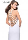 Picture of: Long Satin Halter Prom Dress with Criss Cross Back in White, Style: 25439, Detail Picture 1