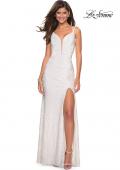 Picture of: Stretch Lace Long Prom Dress with Illusion Sides in White, Style: 27029, Detail Picture 1