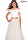 Picture of: Off the Shoulder Two Piece Dress with Textured Skirt in White, Style: 27478, Back Picture