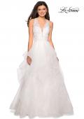 Picture of: Long Layered Tulle Dress with Lace Embellished Bodice in White, Style: 27570, Detail Picture 1